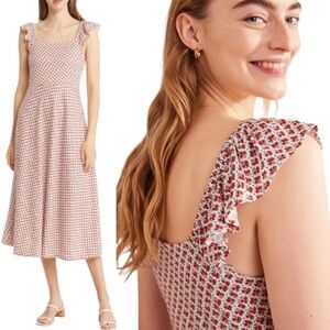 BODEN Ditzy Floral Cotton Blend Sundress in Vermillion Bloom Bud Size 8